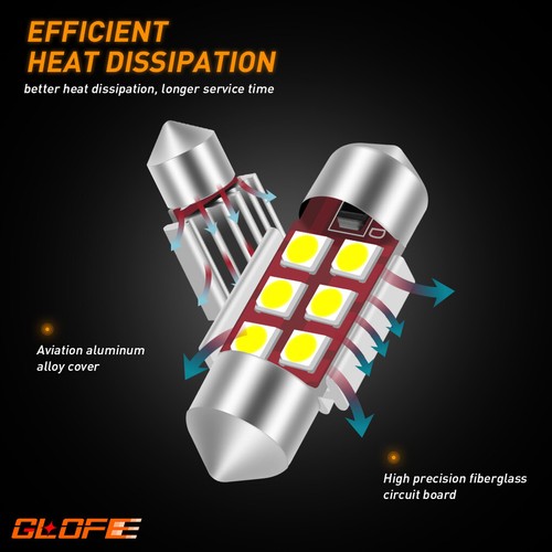 GLOFE 4X Dome Light DE3175 White 6000K Canbus LED Bulb For Toyota Camry 4Runner - Picture 9 of 12