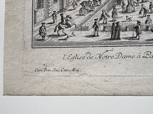 Grabado antiguo siglo XVIII de Notre Dame París, pub Martin Engelbrech - Imagen 2 de 6