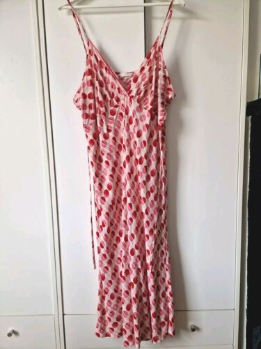 M&S Summer Dress Size UK 20 Pink Straps Long Tie Back Circles Cruise Holidays