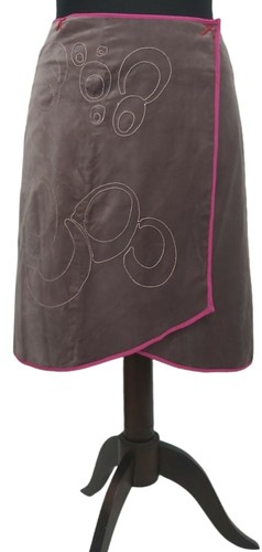 ST-MARTINS Unusual Brown Velvet Embroidered Wrap High-Low Lined Skirt M - Picture 7 of 11