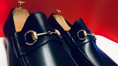 $989.00 !! GUCCI MEN BLK TOM FORD GOLD HORSE BITS LOAFERS MARK SHOES SIZE 10 D