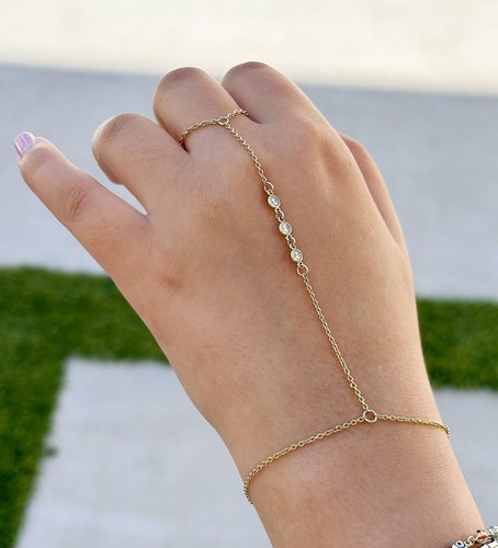 Finger Bracelet Lab Diamond Ring Bracelet Chain Bracelet 14K Yellow Gold 0.30ctw - Picture 6 of 9