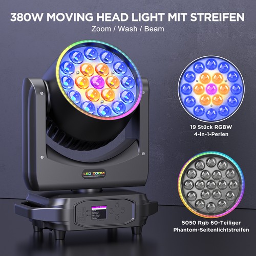 4x 19X20W RGBW Wash Zoom Beam Moving Head LED dj Bühnenlicht DMX mit Flightcase - Bild 2 von 21