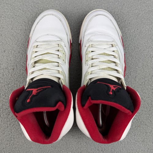 Jordan 5 Mens 10 Shoes White Fire Red Black Tongue Air Retro 2013 Sneakers - Picture 6 of 10