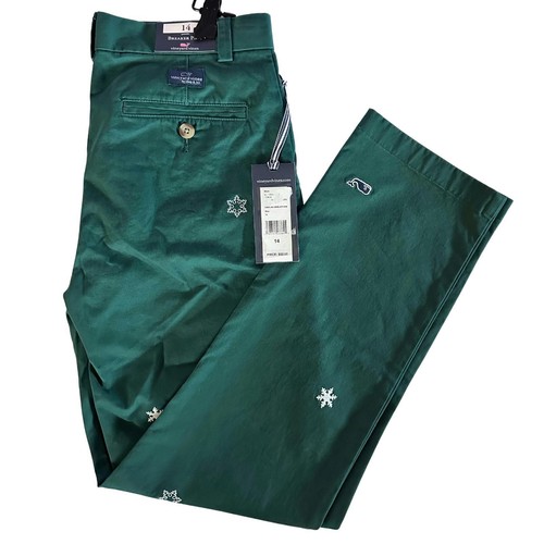 Vineyard Vines Big Kids' 14 Embroidered Snowflake Breaker Chino Pants, Green - Picture 3 of 7