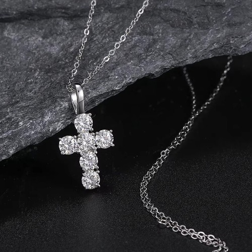 5mm D Color Moissanite Cross Pendant Necklace Chain Sterling Silver Pass Tester - Picture 10 of 17