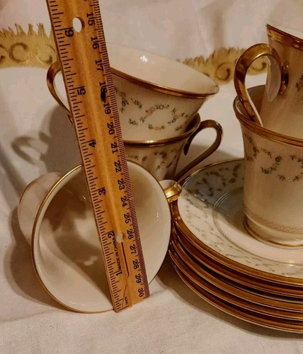 VTG.LENOX AMANDA SETOF 5 FOOTED CUPS &5 SAUCERS W/TWISTED FLORALS & GOLD SCROLLS - Picture 10 of 12