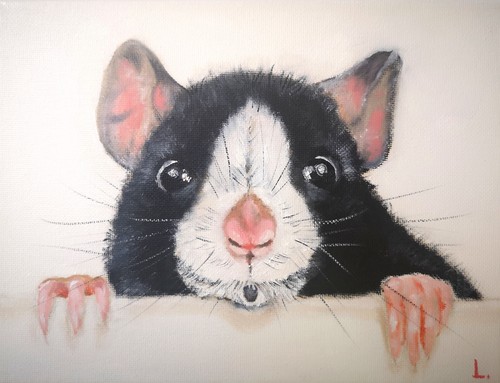 Pintura al óleo original de rata arte de pared pequeño rata de lujo 100 % hecho a mano 7,1 x 9,4 pulgadas - Imagen 1 de 5