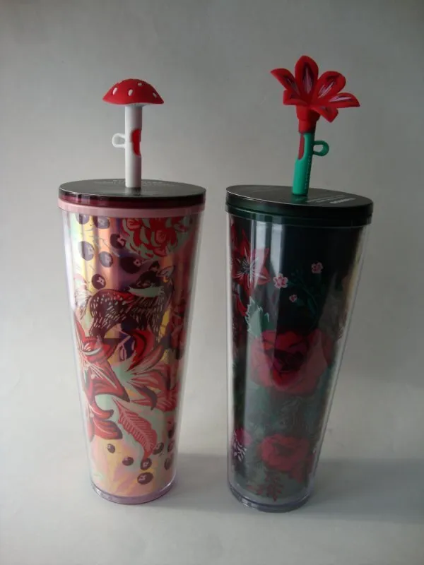 Starbucks Christmas 2022 Enchanted Forest Straw Topper Cup Mushroom  Poinsettia