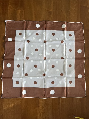 Vintage Neck Head Scarf Brown Red White Polka Dot 21x22 Square Silk Rayon Blend - Picture 2 of 15