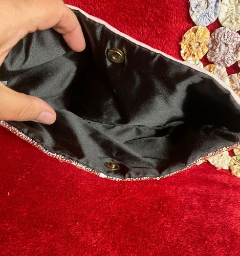 Rose Gold Pink Sequined Clutch with Pink Fleece Back - Picture 3 of 4