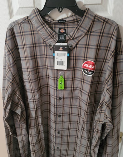 DICKIES Men Big & Tall Beige Flex Plaid Collared Long Sleeve Button-Up Shirt 4XL - Picture 2 of 5