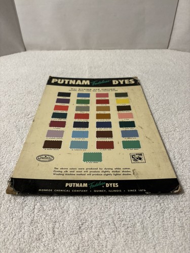 Vintage PUTNAM FADELESS DYES ADVERTISING DISPLAY Color Sample Chart 12.5" x 8.5" - Picture 3 of 12