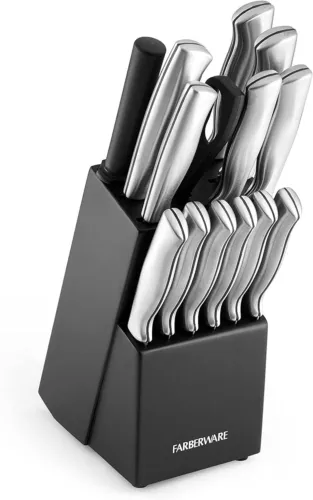 15 Piece High Carbon Stamped Stainless Steel Kitchen Knife Set Black