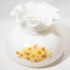 Vintage Milk Glass Sunflowers Floral Lamp Light Shade Fluted Frilled Edge