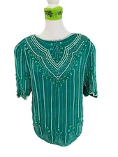 Vintage Mark & John II Blouse Shirt Indian Beaded Womens M Silk