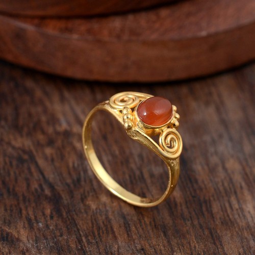Carnelian Ring Gold Brass Women Ring Engagement Ring Handmade Gift For Her - Picture 2 of 6