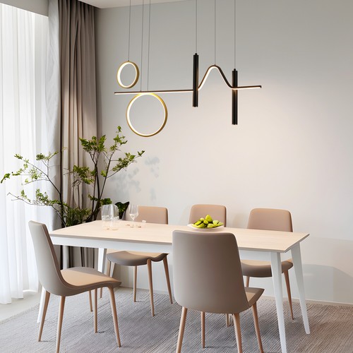 Lampadario da Soffitto Nordico Plafoniera LED Lineare Dimmerabile Telecomando - Foto 10 di 14