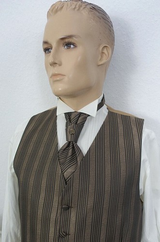 NEU - Kimo Herren Weste/ Plastron - Gr. 50-58 Hochzeit- gold-anthrazit gestreift - Bild 3 von 12