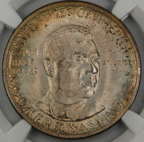1946 Booker T Washington Silver Half Dollar, NGC MS-65 *Toned* w/ envelope RS