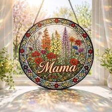 Personalized Mama Garden Suncatcher, Stained Glass Birth Flower Suncatcher,Decor