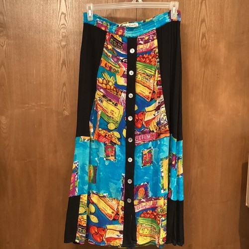 Key Lime Pie Women Maxi Skirt Colorful Fruit Print Elastic Waist Button Front XL - Picture 1 of 4