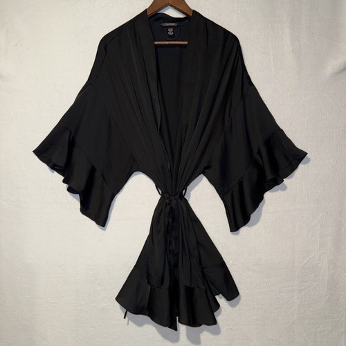 Bata envolvente kimono con volantes negros XL de Victorias Secret - Imagen 1 de 6