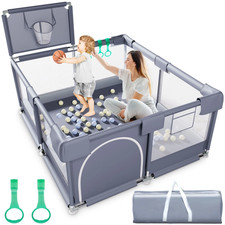 Portable Baby Playpen 50"x50" Travel Yard with Storage Basket - Gray