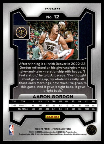 2023-24 Panini Prizm Prizms Ice #12 Aaron Gordon - Imagen 2 de 2