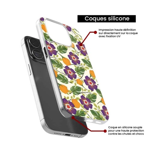 Coque en silicone imprimée compatible Apple iPhone 13 Mini Fleurs Violettes - Photo 3 sur 6