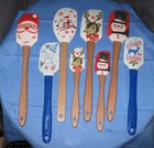 8 Wood Plastic Silicone Christmas Spatulas Spoons Scrapers - 2 Small / 6 Large