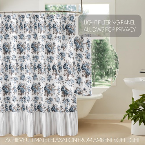 Annie Blue Floral Ruffled Cottage Farmhouse Shower Curtain 72x72 - Picture 4 of 6
