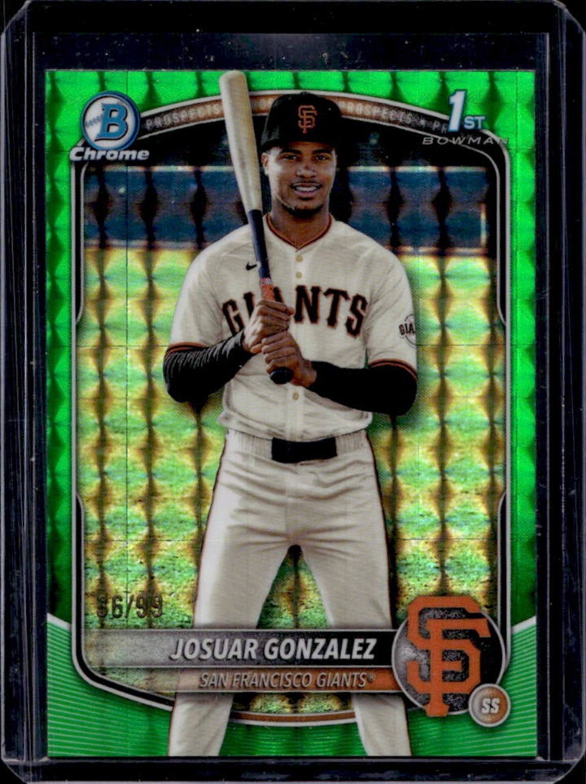 2025 Bowman Chrome Josuar Gonzalez Green Geometric Refractor 1st Prospect #/99