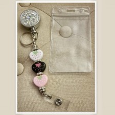 Strawberry Glitter Silver Retractable ID Name Badge Reel Clip Holder