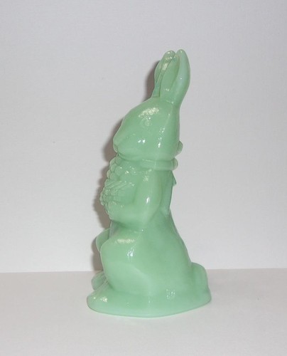 Mosser Glass Jadeite Jade Green Standing Bunny Rabbit with Basket Made In USA - Picture 5 of 6