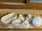 Vintage Fenton Hobnail Milk Glass Lot Candle Holders Vase Dish Bowl Set