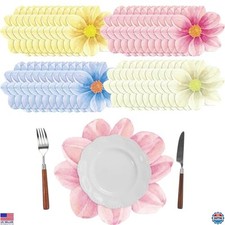 48 Flower-Shaped Disposable Paper Place Mats - 13"x13" Floral Design for Events