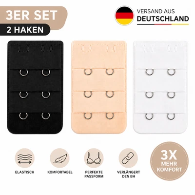BH Verlängerung 3er Set 2 Haken BH Erweiterung Extender Schwarz Weiß Beige Bra - Bild 1 von 2