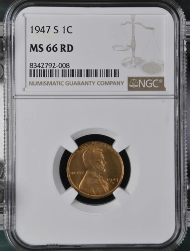 1947 S NGC MS 66 RD United States / American Lincoln Wheat Cent.