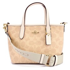 COACH OUTLET City Mini Tote Bag Signature Canvas CW032 IMXDM Sand/Chalk