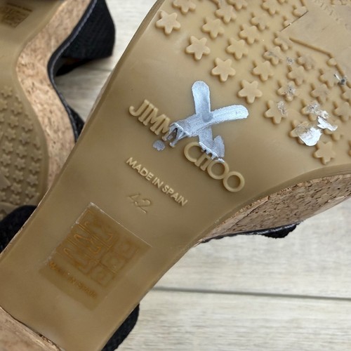 Jimmy Choo Naylor 135 Plateau Sandalen schwarz Wildleder Korkabsatz Fesselriemchen Schnalle - Bild 15 von 17