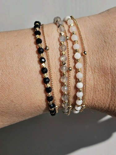 Exquisite Dainty Moonstone Bracelet 18k Gold Filled Chain Beaded Bracelet - Picture 6 of 6
