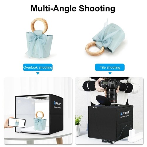 Caja de luz LED para estudio fotográfico PULUZ 25x25 cm regulable USB iluminada con fondos - Imagen 13 de 18