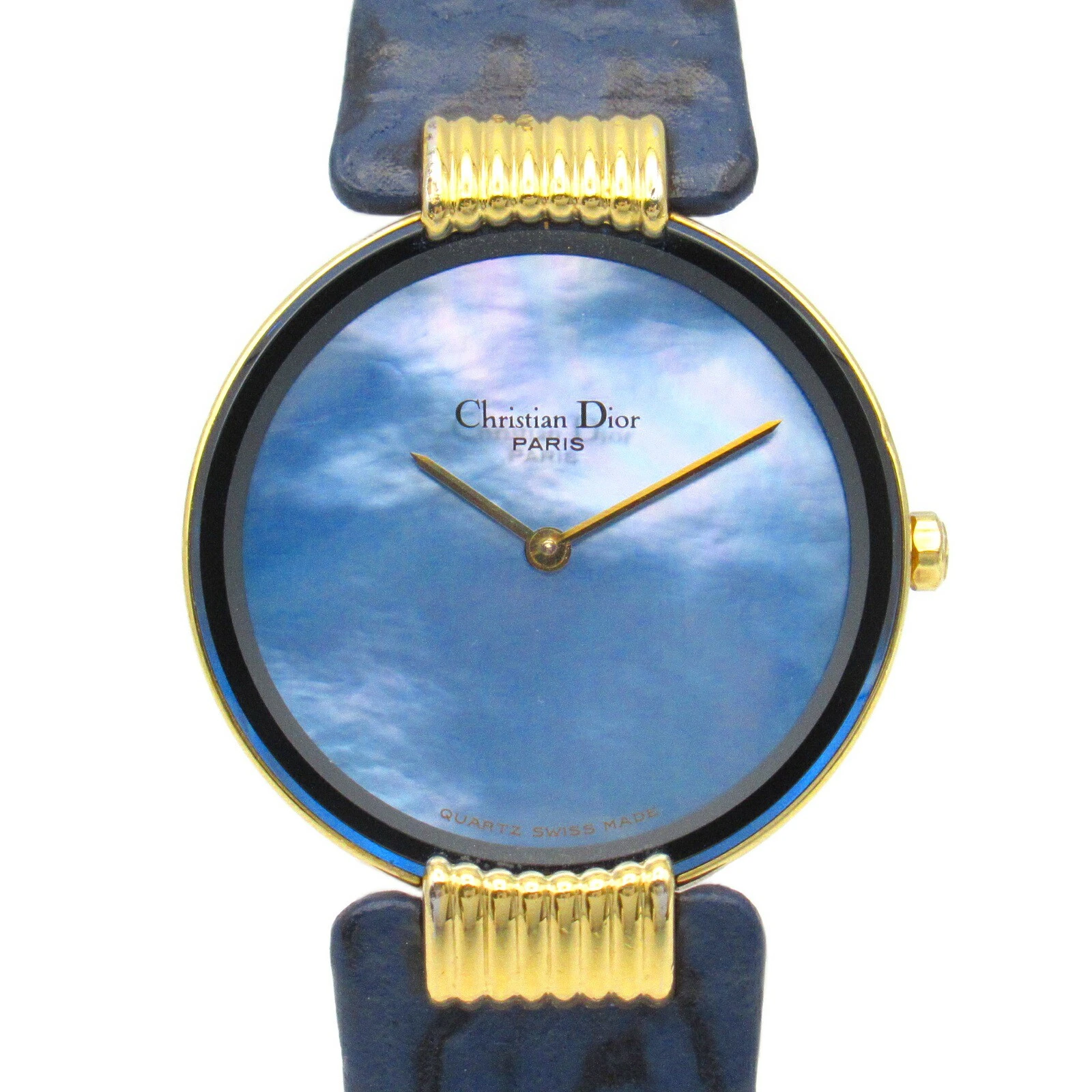 Montre Dior Bagilla cuir bleu coquillage GP plaqué or femme occasion