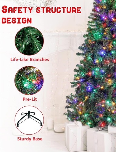 6,5 Fuß Pre-Lit Bleistift Künstlicher Weihnachtsbaum LED Lichter Metallsockel Grün/Rosa - Bild 4 von 46