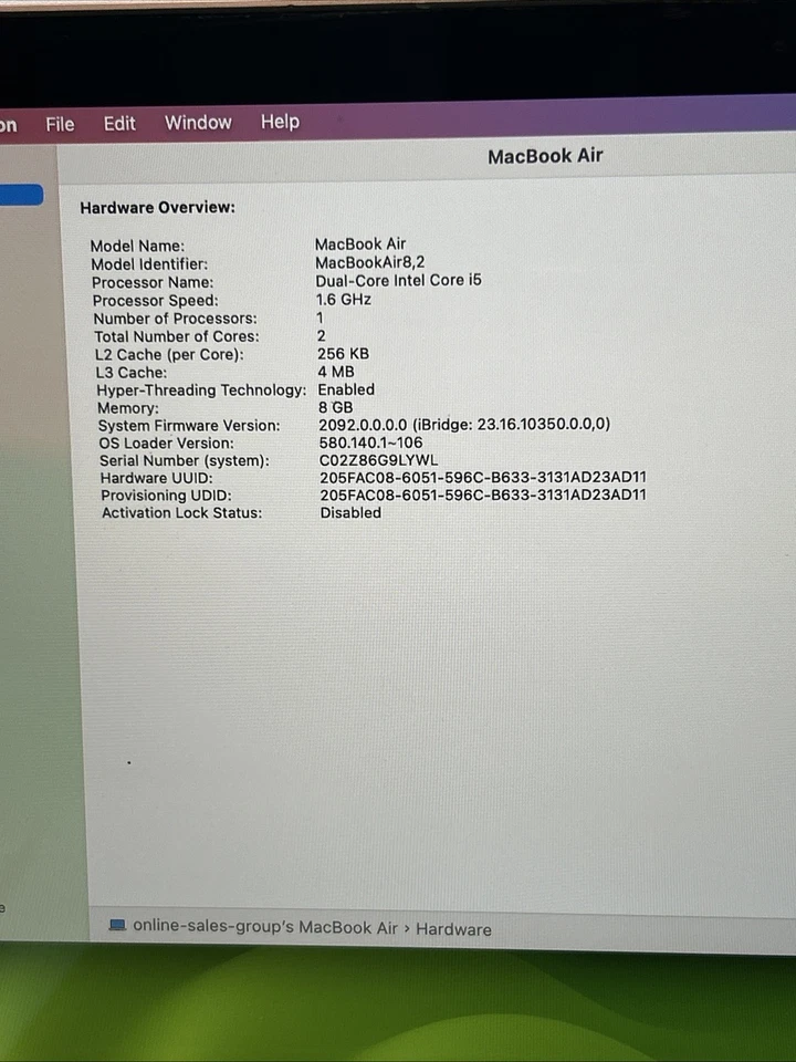 2019 MacBook Air 13 Rose Gold 1.6 GHz Intel Core i5 8GB 128GB - Good! - Image 4 of 4