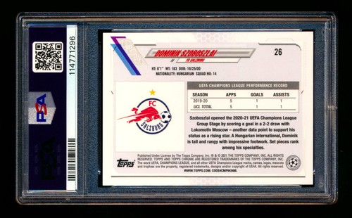 2020-21 TOPPS CHROME UEFA DOMINIK SZOBOSZLAI RC PURPLE CARBON REFRACTOR SP PSA 9 - Afbeelding 2 van 2