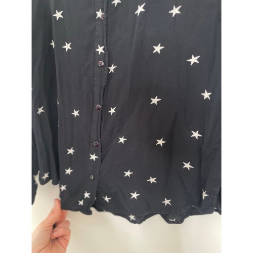 Midnight Sky Black Star Button Up Top Medium Hi Low Long Sleeve Celestial Witchy - Picture 4 of 8