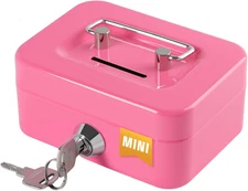 Cash Box with Lock Small Lock Box with Money Slot Mini Portable Safe Coin Box 4.