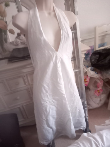 NWT White Linen Halter Neck Sun Dress L